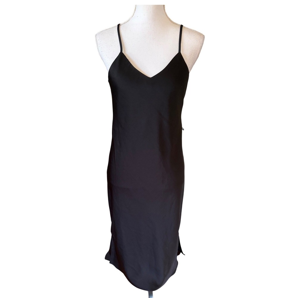 NWT Sam Edelman Black Slip Dress Midi Length Size‎ 2 Classic LBD 90s Inspired